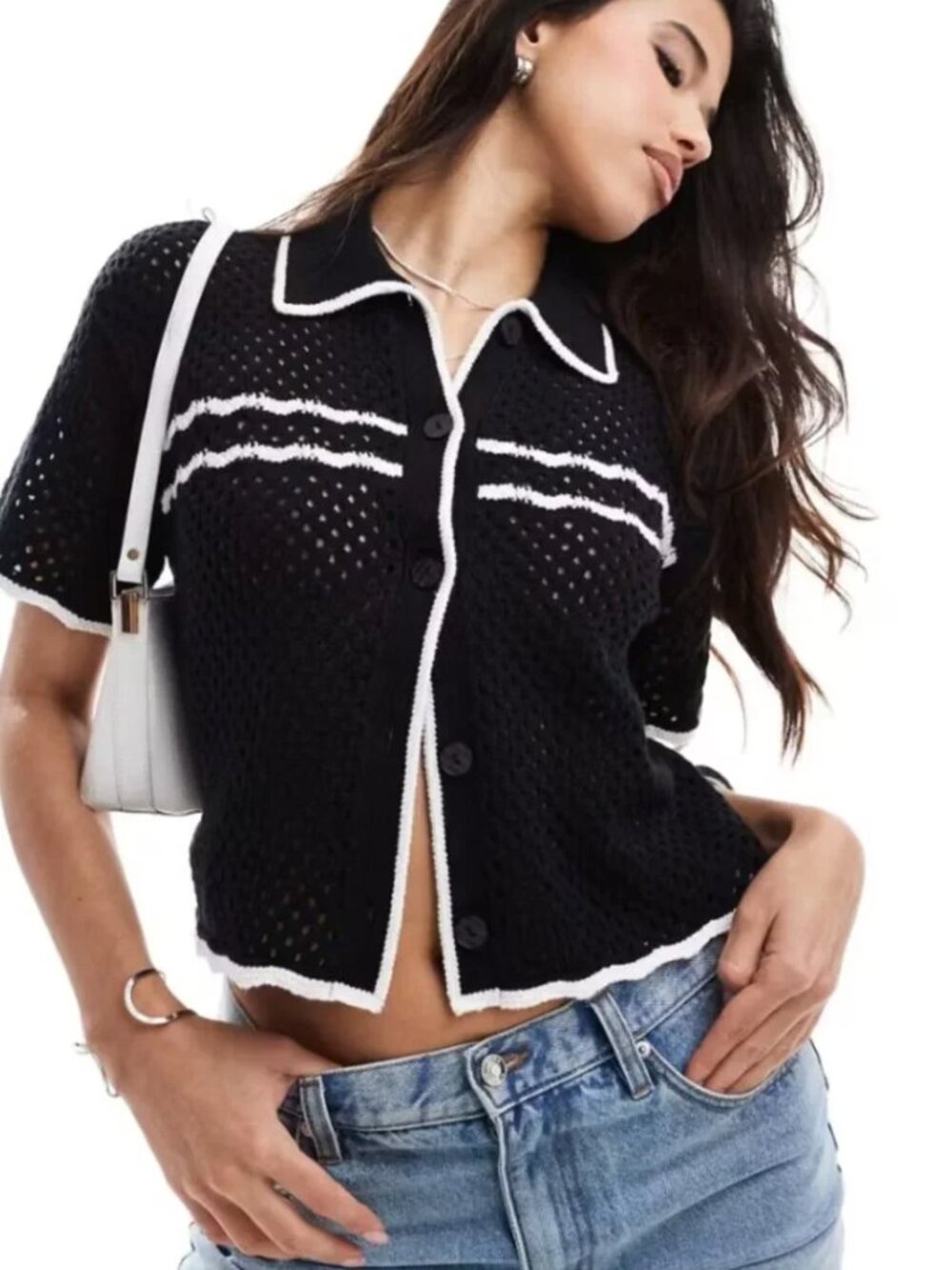 Abercrombie & Fitch Black Openwork Knit Cardigan, Size S